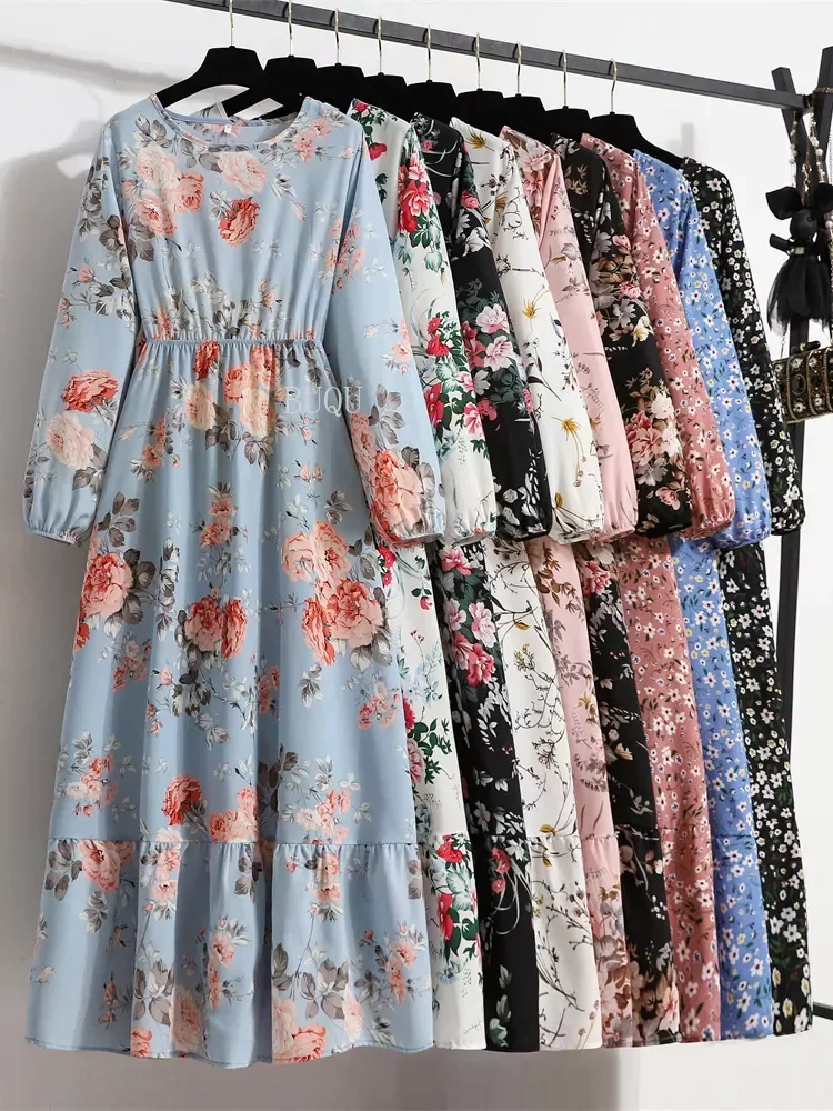 

Spring Women Maxi Dresses Casual Full Sleeve Floral Printed O-neck Woman Bohe Beach Party Long Dress Mujer Vestidos Dropshipping
