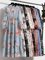 spring women maxi dresses casual full sleeve floral printed o neck woman bohe beach party long dress mujer vestidos dropshipping