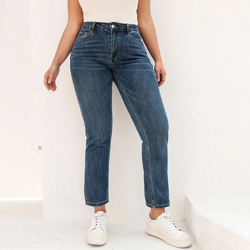 

2022 Spring Plus Size 5XL Fashion Straight Vintage Mid Waist Full Length Loose Boyfriend female Stretchy Jeans For Mom Pants