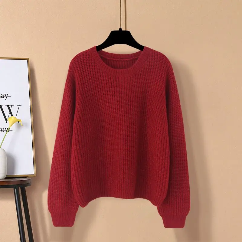 Новинка 2024 осенне-зимний вязаный свитер женский пуловер темпераментный красный