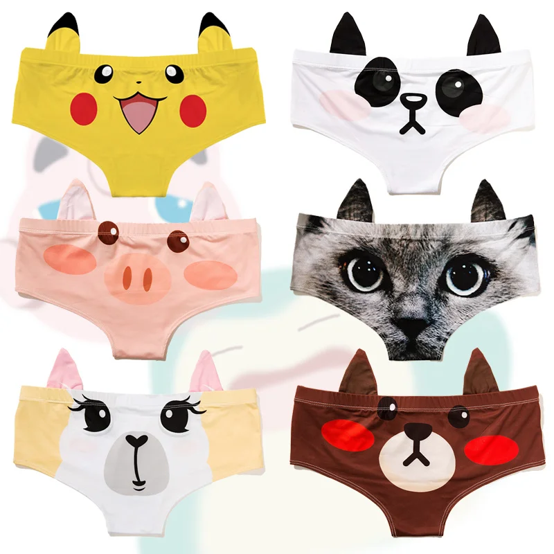 

PINK Pokemon Kawaii Cartoon 3d Ear Print Seamless Panties Pikachu Anime Womens Breathable Low Waist Panties Sexy Briefs Cute