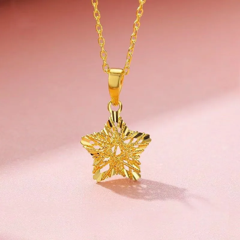 

YIBEIZHI Настоящее ожерелье из 18-каратного золота, кулон, чистый AU750 цепочка, полый Романтический кулон с острыми звездами для женщин, ювелирные ...