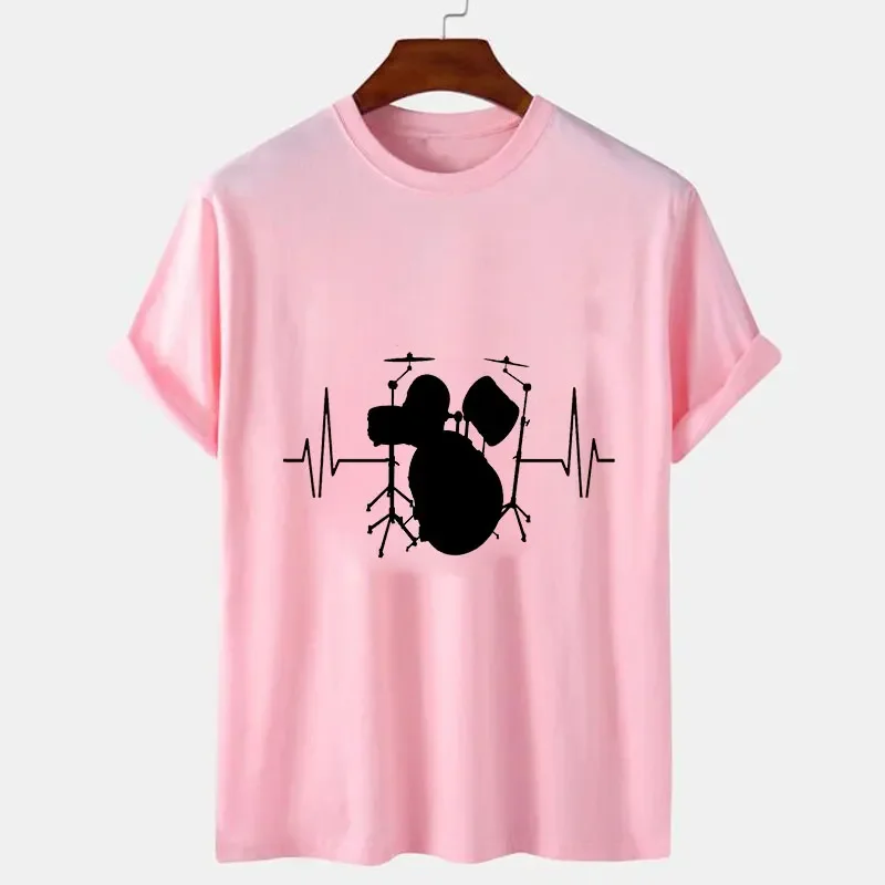 

Luminous Men's T-shirt Drum Set with Heartbeat Graphic Streetwear Funny Male Oversized Tees Summer Women Oversized Tees Shirt