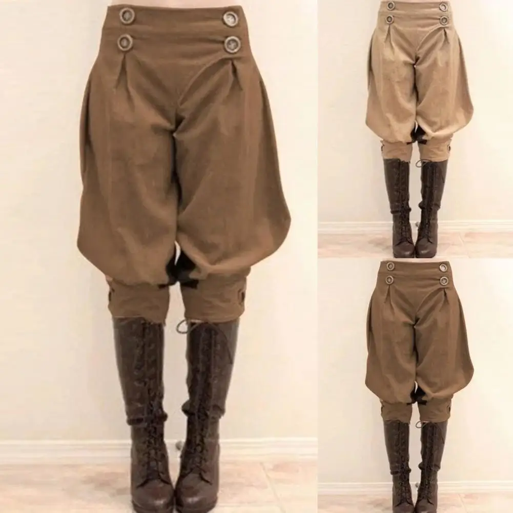 

Women's Pants Solid Color Bloomers Western Buttons Lantern Design Pants Loose Casual Cropped Pants Horseman Costume for Sport