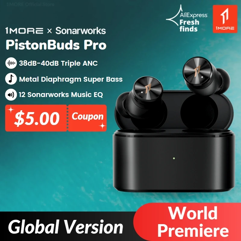 [World Premiere] 1MORE PistonBuds Pro Triple ANC Bluetooth 5.2 Wireless Earbuds 4 Microphone DNN Metal Diaphragm 30 Hour Battery