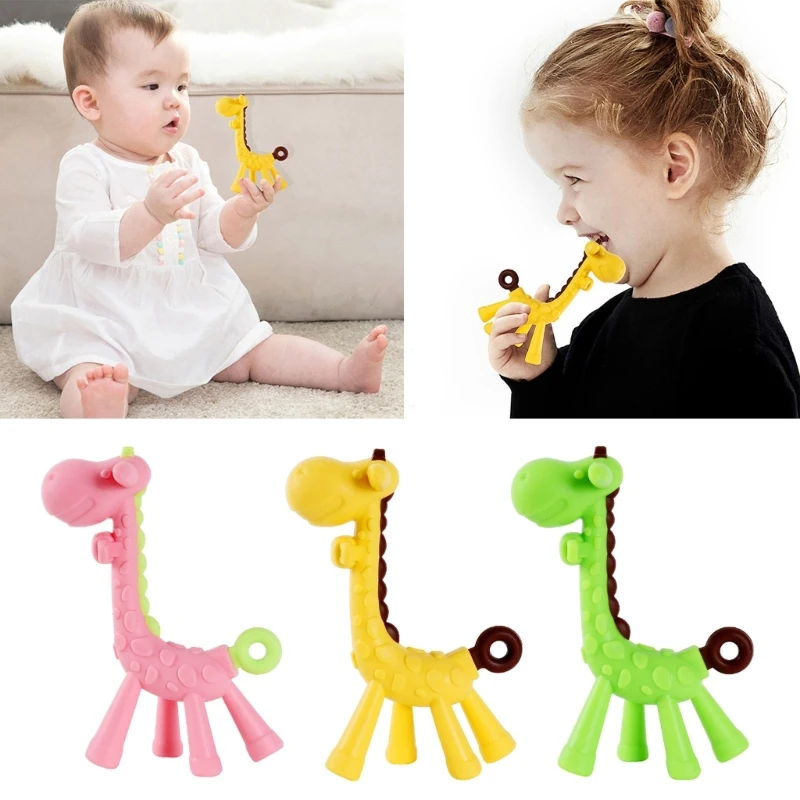 

Silicone Giraffe Teether Baby Chewer Toy Molar Rod Infant Teething Pains Relief Animal Toy Pacifier Chain Dropshipping