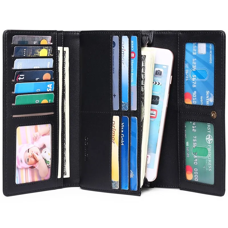 2023 New Ladies Wallet RFID Simple Tri-fold Large Capacity Long PU Leather Wallets Women Clutch Money Bag Mobile Phone Bag Purse