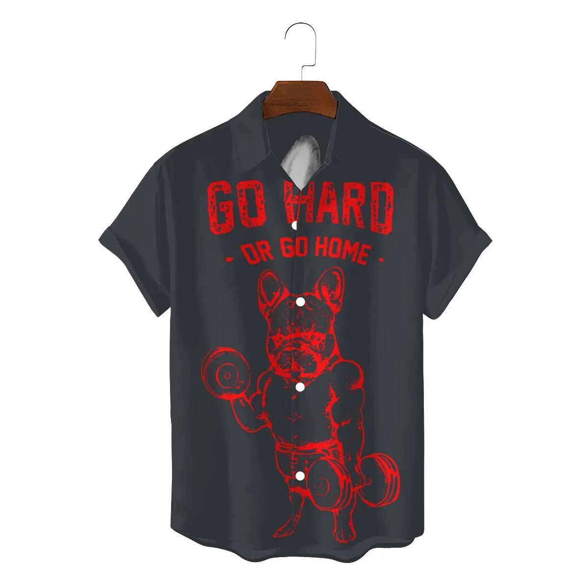 

GO HARD OR GO HOME FRENCHIE 2022 Men Casual Hawaii Shirts French Bulldog Pet Dog Lover Short Sleeve Polyester 3D Shirt