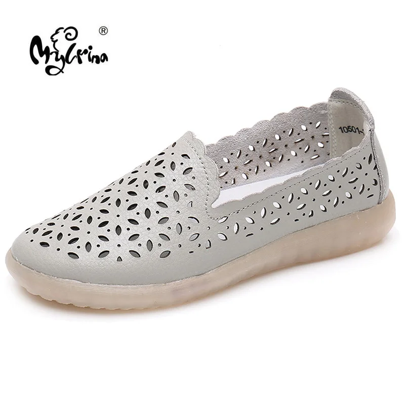 

2022 Summer Genuine Leather Loafers For Women Real Cow Leather Shoes Soft Sole Casual Shoes Breathable Daily Slip On Flats