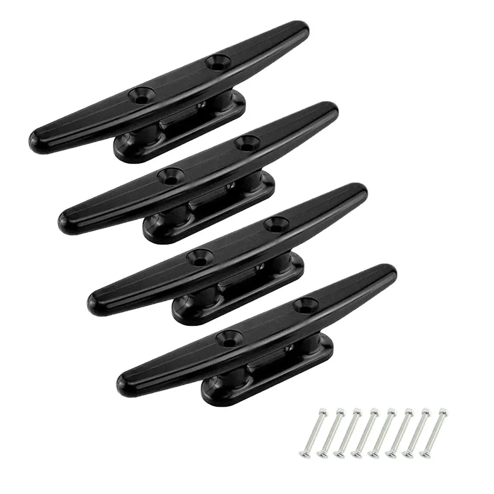 4pcs Marine Yacht Deck Hardware Mooring Dock Black Nylon For Rope Accessories With Screws Boat Cleat 4inch 5inch Open Base