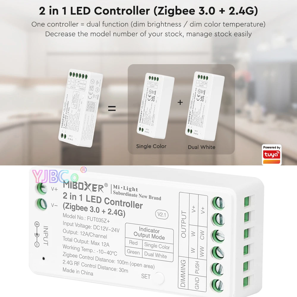 Miboxer Dual white Single color 2 in 1 LED Strip Controller Zigbee 3.0 2.4G WiFi Tuya APP dimming CCT Lights tape Dimmer 12V 24V