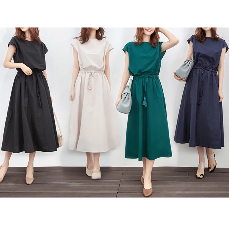 

Простая литературная большая свободная юбка-качели, Новинка лета 2022, свободное платье большого размера из хлопка и льна с коротким рукавом