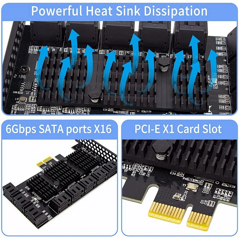 

PCIE SATA Card 16 Port With 16 SATA Cable,6 Gbps SATA 3.0 Controller PCI Express Expansion Card With Low Profile Bracket