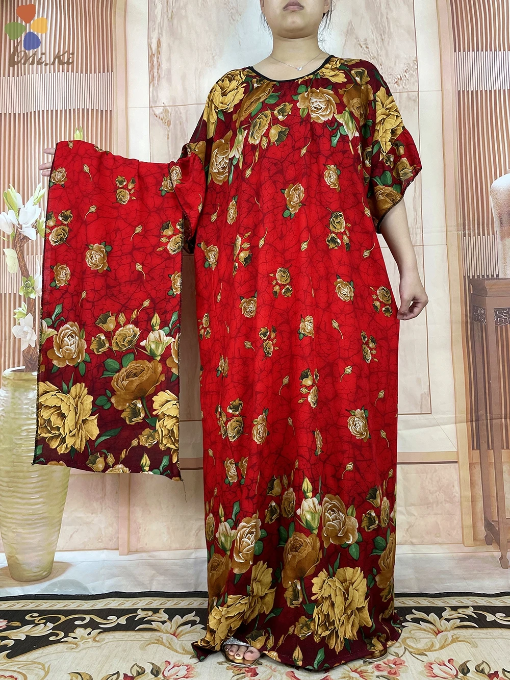 Short Sleeve 2 Pieces 2023 New African Dashiki Floral Printing Solid Cotton Loose Caftan Lady Summer Maxi Casual Dresses