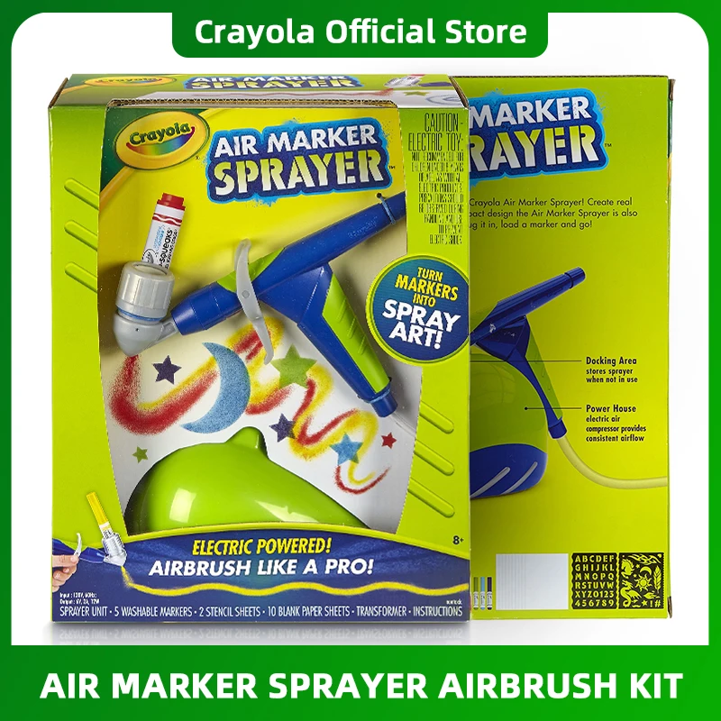 Crayola Electric Air Marker Sprayer Airbrush Kit Art Crafts Supplies Coloring For Kids Age 8, 9, 10 Gift Children 04-6806