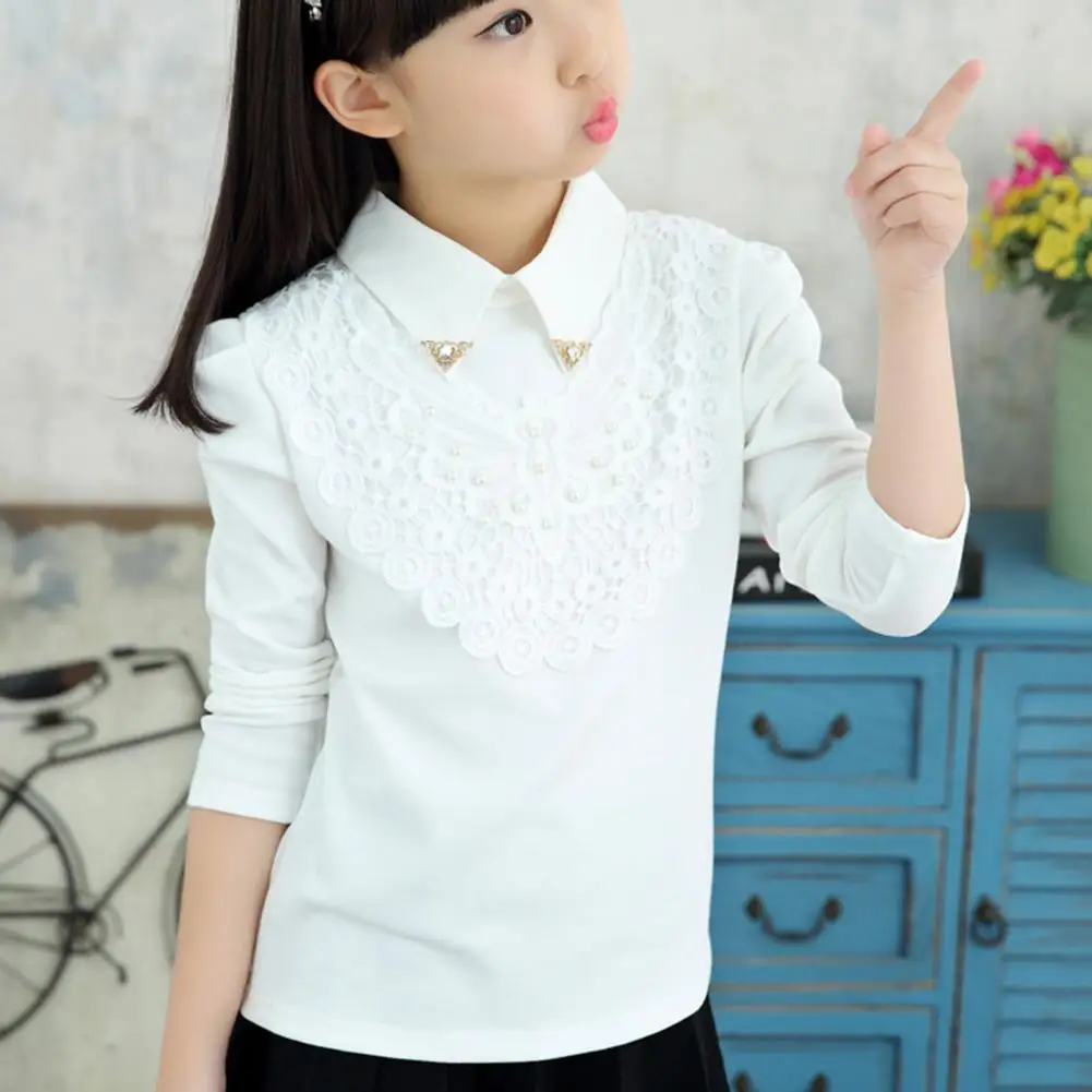 

Basic Top Sweet Firm Stitching Breathable Long Sleeve Lapel Little Girl Basic Top Children Top Garment