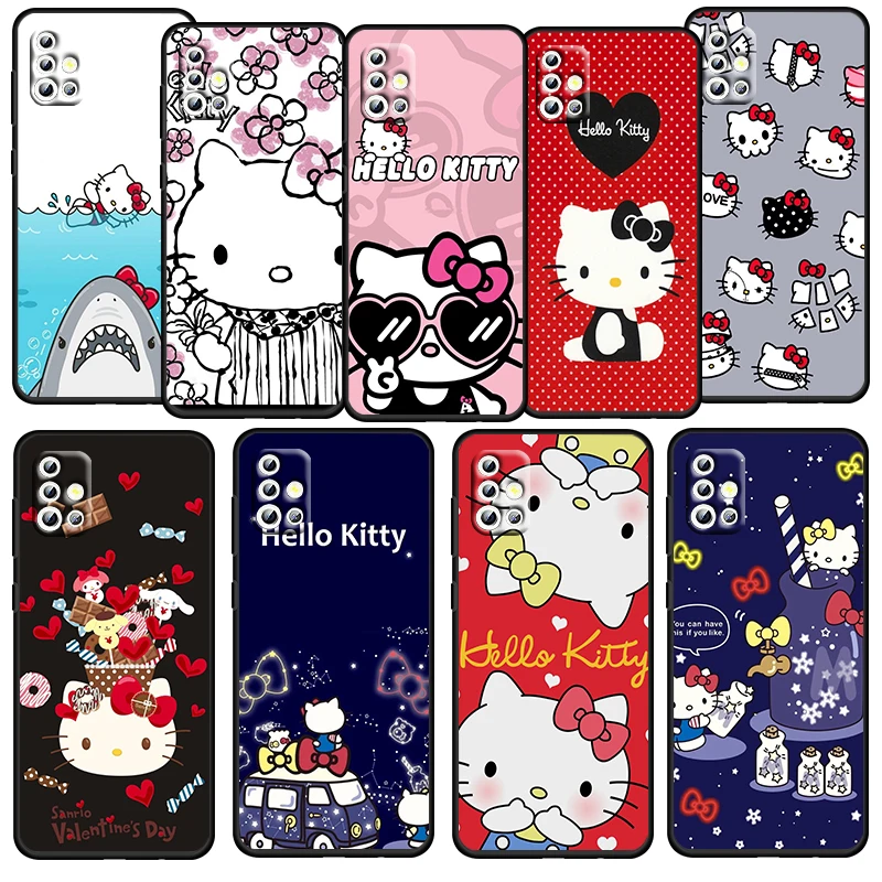 

Hello Kitty Girl Anime Cat For Samsung Galaxy A52S A72 A71 A52 A51 A12 A32 A21S 4G 5G Funda Soft TPU Black Phone Case Capa Coque
