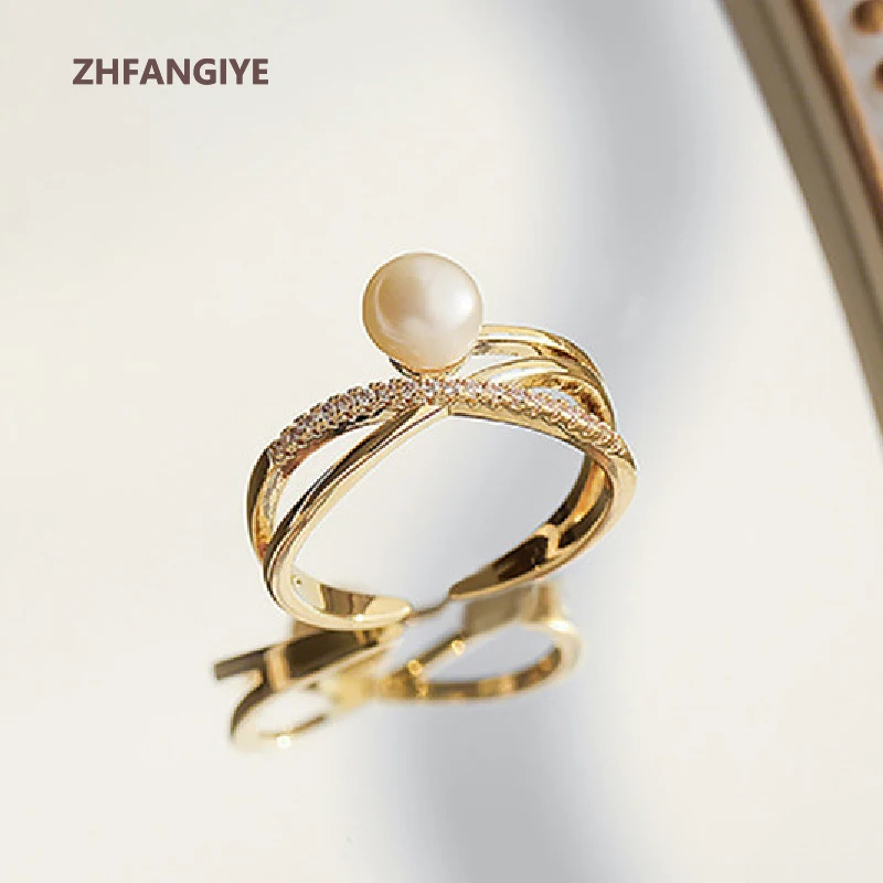 

ZHFANGIYE Pearl Zircon Ring Silver 925 Jewelry Accessories Finger Rings for Women Wedding Party Promise Gift Ornaments Wholesale