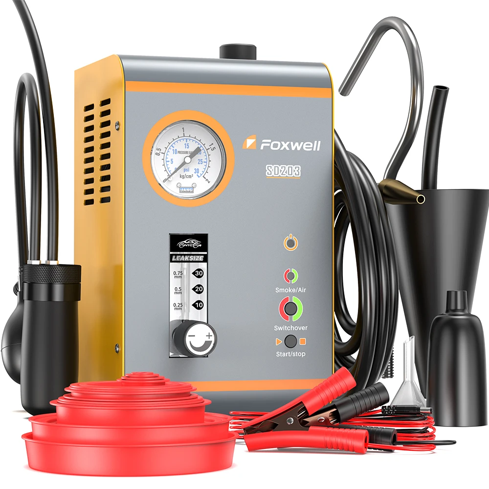 

Автомобильный детектор утечки дыма FOXWELL SD203 с воздушным насосом, 12 В, диагностический инструмент, вакуумный тестер, локатор утечки топливных труб, диагностический