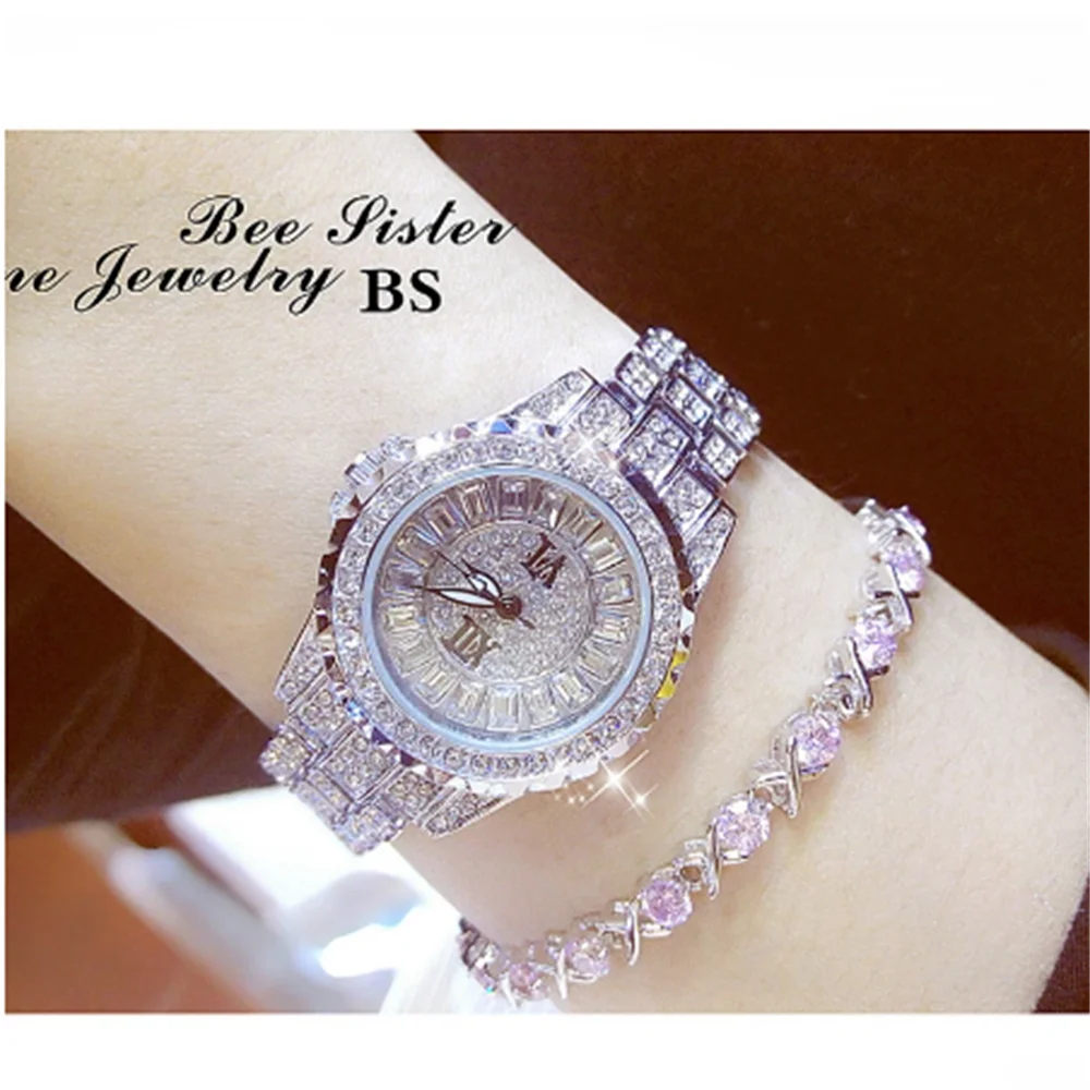 New Full Diamond Gold Watch For Women Luxury Elegant Ladies Watch Fashion Silver Crystal Bracelet Watches enlarge