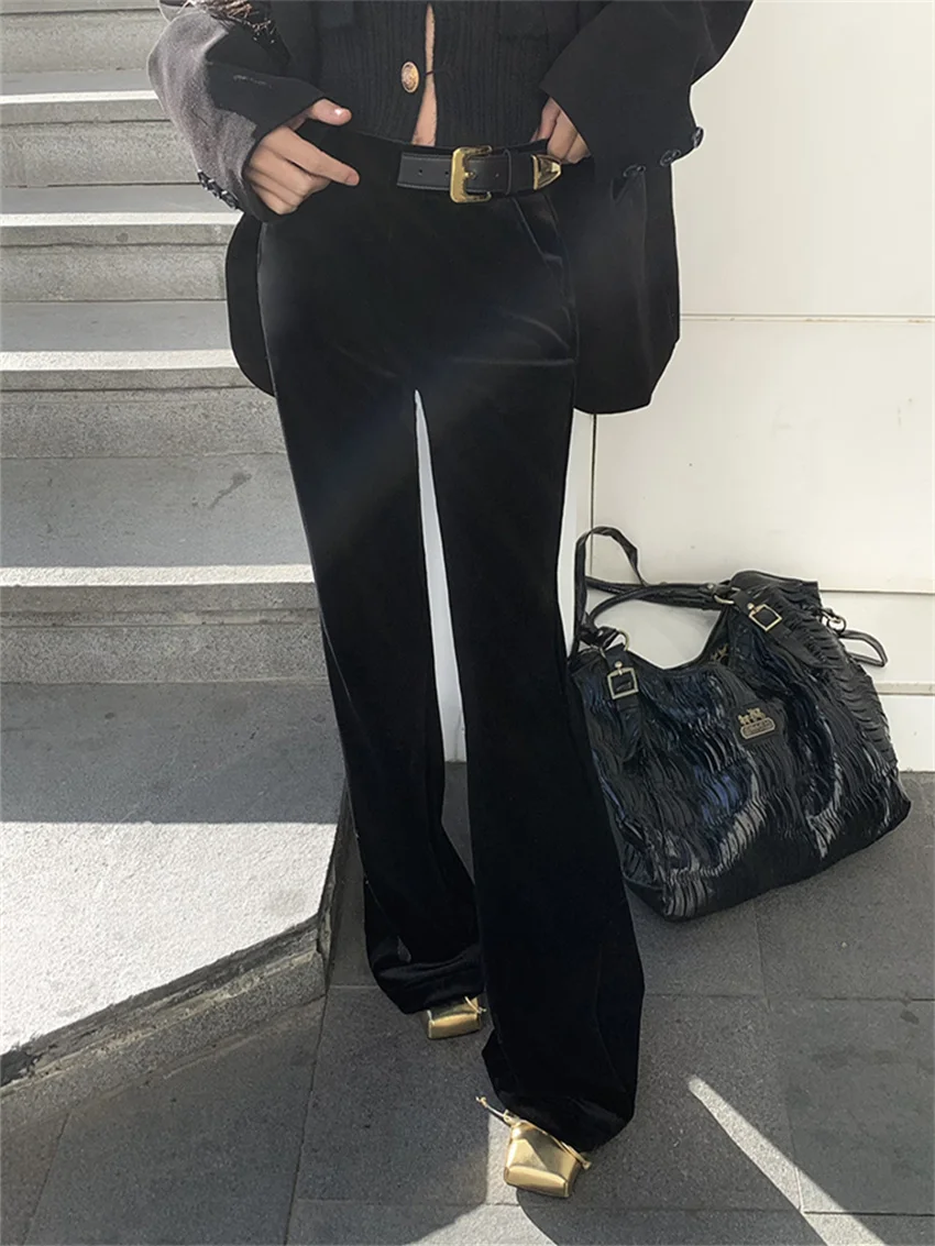 Женские офисные брюки Alien Kitty Черные Облегающие расклешенные с высокой талией