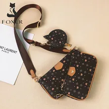 FOXER Women 3 in 1 Set Luxury Signature Printing Crossbody Bag with Coin Purse PVC Leather Monogram Bags Fashion Shoulder Bag