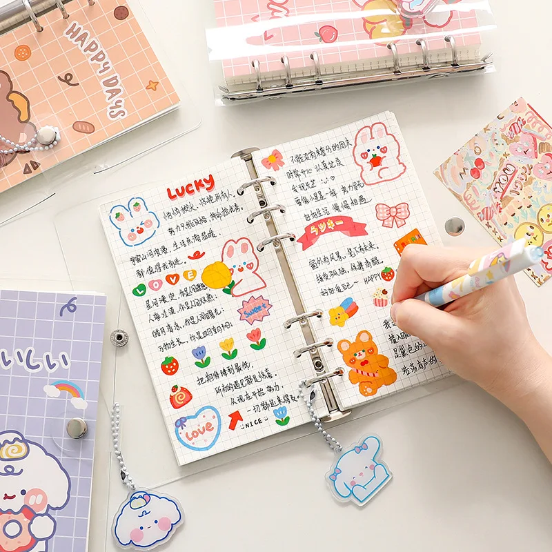 

100 Sheets Korean Cute Cartoon Notebook Loose Leaf Detachable Book Kawaii Bear Scrapbook Journal Planner Notebook for Student