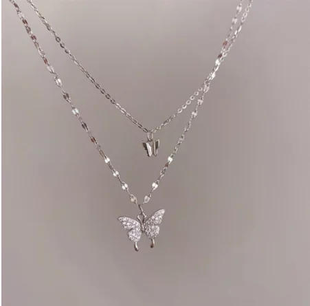 

Necklace Luxury for Women Butterfly Necklace Shiny Double Chain Clavicle Pendant Anniversary Gift Jewelry Necklaces for Women