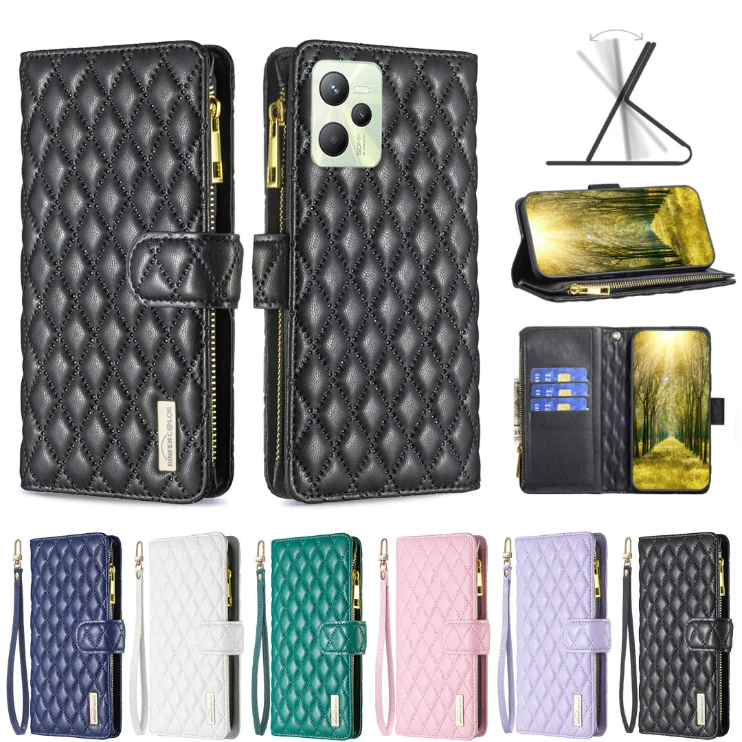 

Reno 5Z 7Z 5F Leather Flip Phone Bags for Realme C35 C31 C21 C20 C12 C25 7i 9i NARZO 20 30A Case Zipper Wallet Cover Find X5 Pro