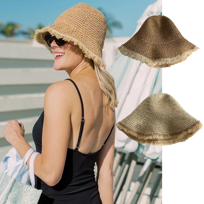 

Folding Straw Hat Handmade Women's Summer Outing Sun Visor Holiday Cool Hat Seaside Beach Hat Tide Summer Hats Gorras Para Mujer