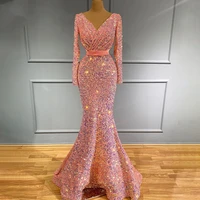 on zhu luxury sparkle sequin mermaid evening night dresses for women v neck long sleeves formal wedding prom party gowns