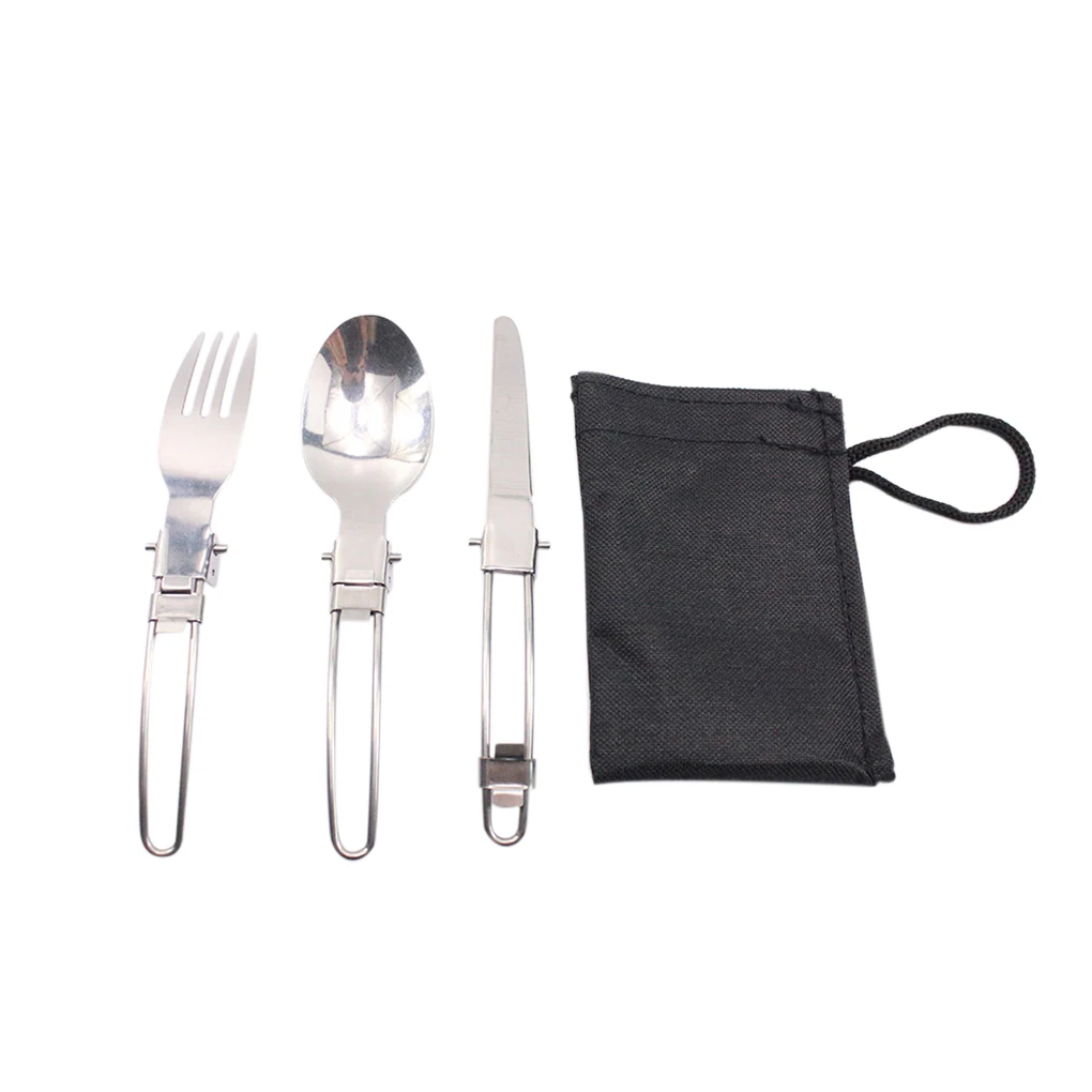

3PCS/Set Stainless Steel Folding Fork Spoon Foldable Outdoor Camping Picnic Travel Hiking Fork Spoon Tableware Dinnerware Kit