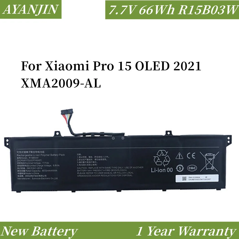 7.7V 66Wh New Laptop Battery R15B03W For Xiaomi Pro 15 OLED 2021 XMA2009-AL Bateria Notebook Lithium Rechargeable