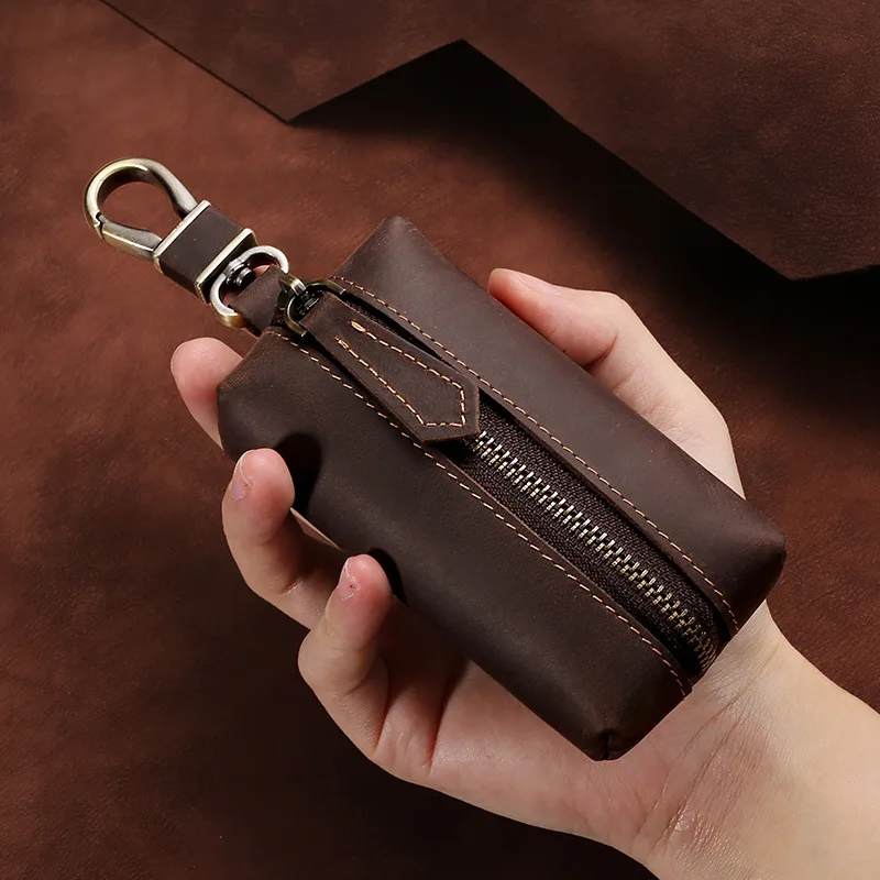 

Leather Key Wallet Men Women Small Multifunction Organize Bag With Metal Ring Portable Housekeepers Key Case Retro Coffee Style