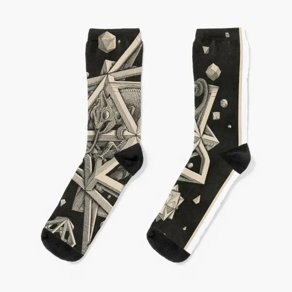

Escher Stars Crew Socks Best Pattern Cartoon Unisex Breathable Autumn Girls Winter Sports Black Funny Comfortable Ladies Mens