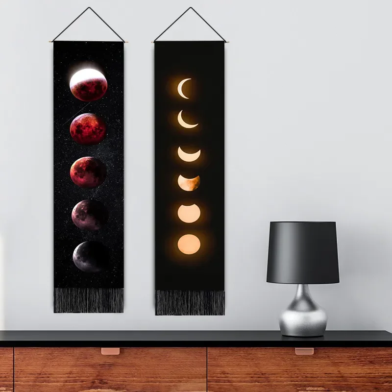 

Multi element combination tapestry moon phase printing home decoration tassel living room hanging picture wall art canvas
