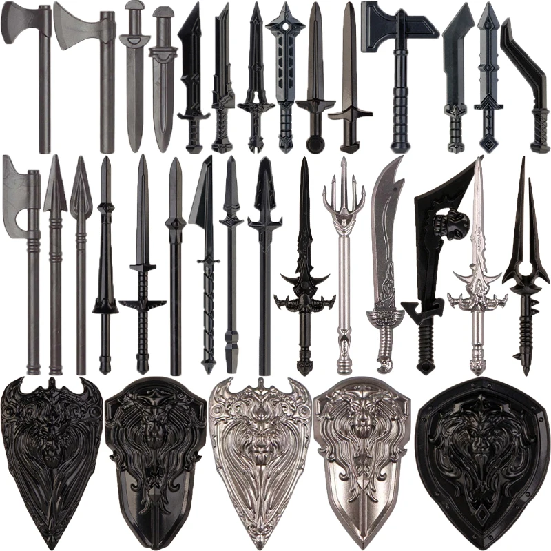 

Средневековая фигурка солдата, строительные блоки, аксессуары, меч, топор, щит, броня, брикет, военные кирпичи, игрушки для детей, подарок