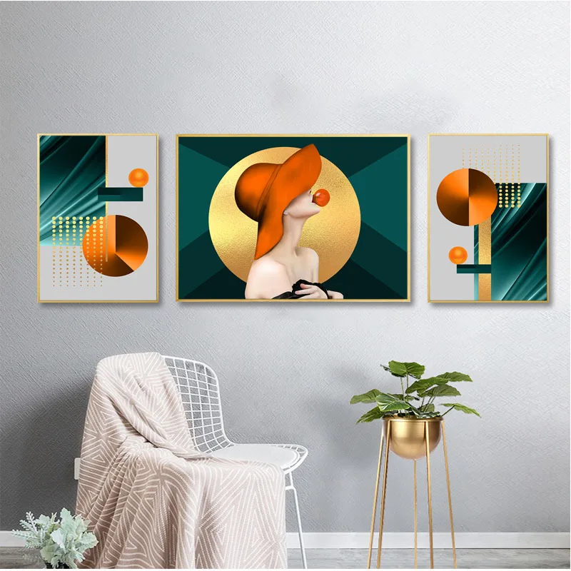 

Frameless Modern Style Living Room Wearing Hat Woman Personality Hotel B&B Decorative Painting Bedroom Mural Wall Core