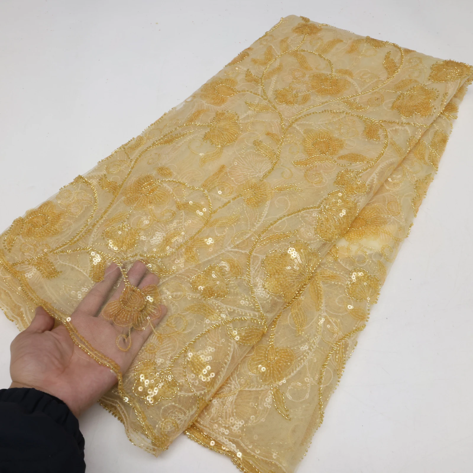 

NI.AI в африканском стиле тяжелое вышитое бисером кружевное 2023 высокое качество Французский кружевная ткань с блестками Тюлевое кружево, ниг...