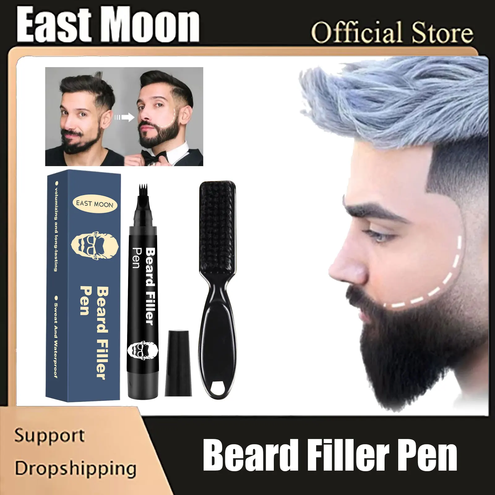 

Beard Filling Pen Kit Four Prong Hair Eyebrow Enhancer Lasting Repair Moustache Coloring Shaping Waterproof Beard Filler Pencil