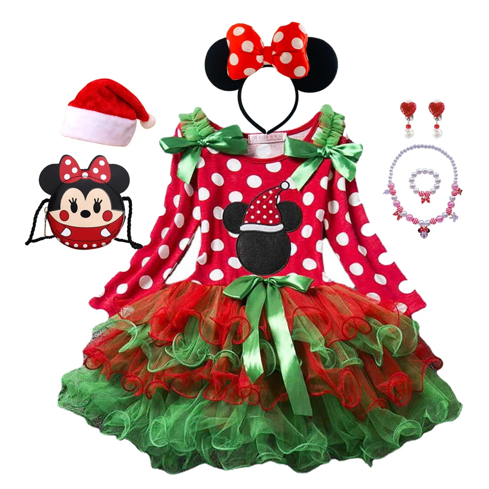 

Toddler Baby Girls Princess Christmas Dress Polka Dot Disney Cute Mickey Minnie Tutu Dresses Santa Claus Xmas Party Kids Clothes