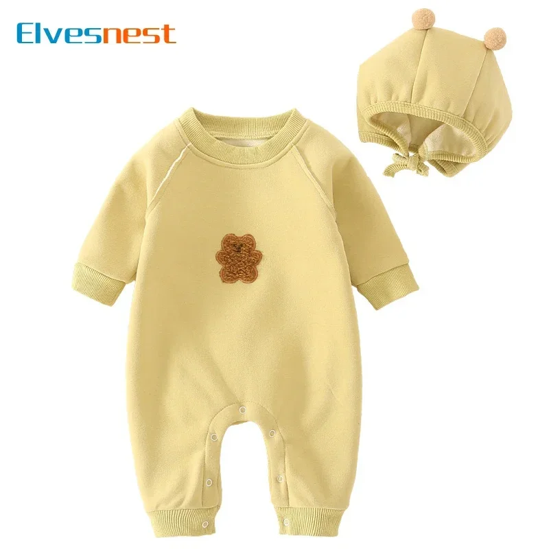 

Cartoon Baby Clothes Girls Rompers Hat 2 PCS Long Sleeve Plush Thicken Baby Boys Clothes Cartoon Newborn Clothing 3-18 Months