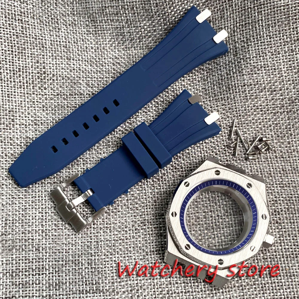 

42mm Watch Case Bracelet For NH35 NH36 Automatic Stainless Steel Black PVD Octagon Watch Case Replacement Wristwatch Band