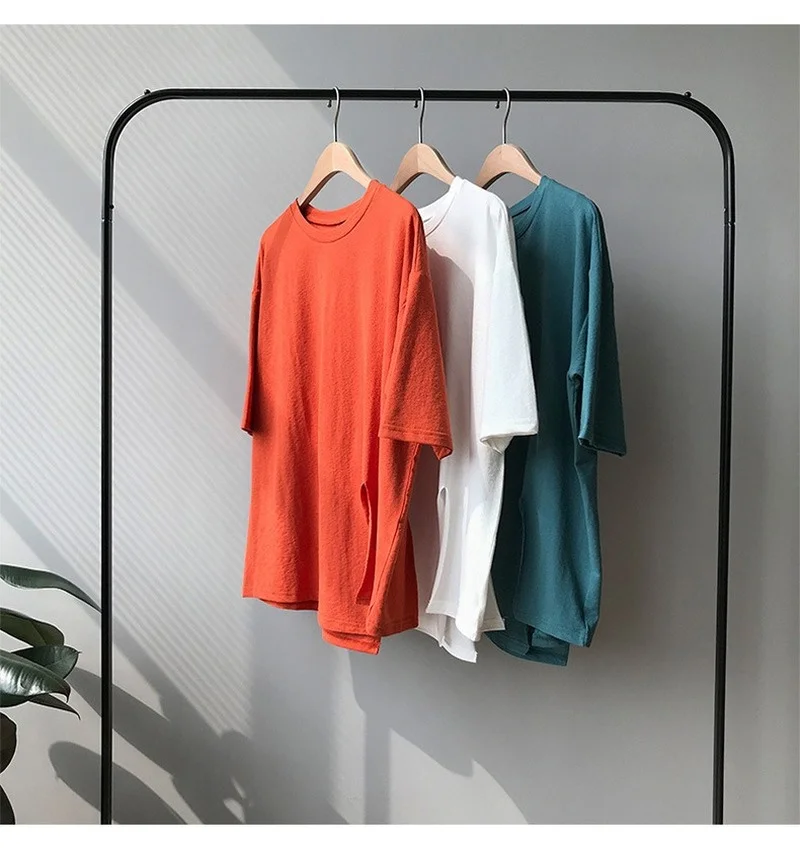

2021 Women's Loose Irregular Tshirt Sexy Split Tops Women Summer Solid Color Half Sleeve T-Shirt Streetwear Female Plus Size Tee