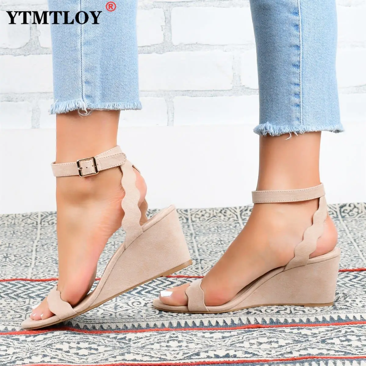 

Women's Sandals Fashion Summer Buckle Strap Solid Color Comfortable Wedges Shoes Beach Peep Toe Breathable sandals