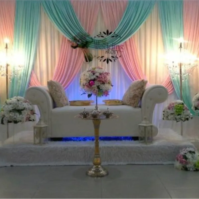 

3x6m Tiffany blue and pink wedding backdrop curtain with swag wedding drapes , wedding stage backdrop