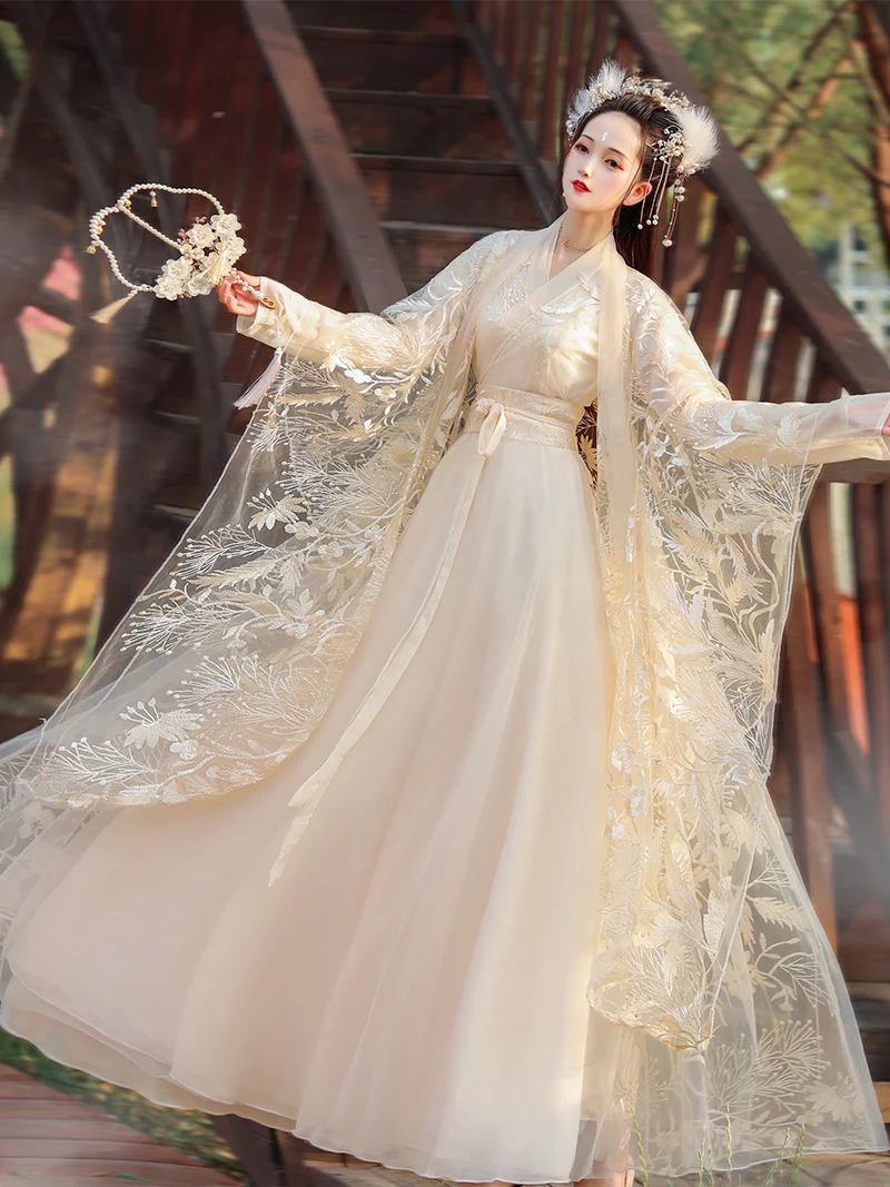 Lace Embroidery Hanfu Female Costume Summer Breathable Fairy Chinese Style Dress National Dance Chorus Performance Cosplay