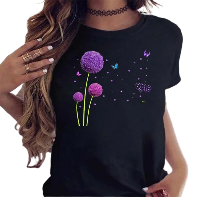 

2023 Women's Pattern Cartoon Dandelion Women's T-shirt Printed T-shirt Short Sleeve Women's Printed Clothes Women's T-shirt Top