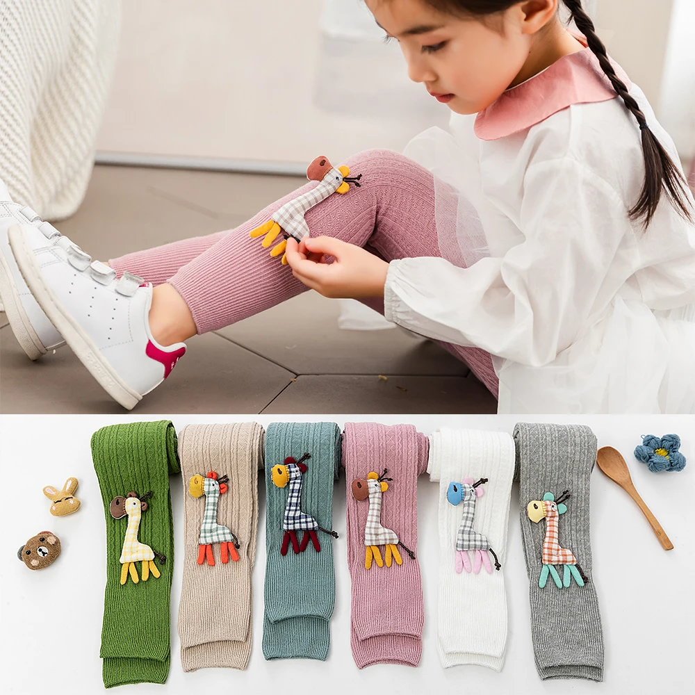 

1 to 9 Years Spring Autum Legging for Girls Children Cute Cartoon Deer Accessory Cotton Knitted Pant Trousers Kids Student Pants