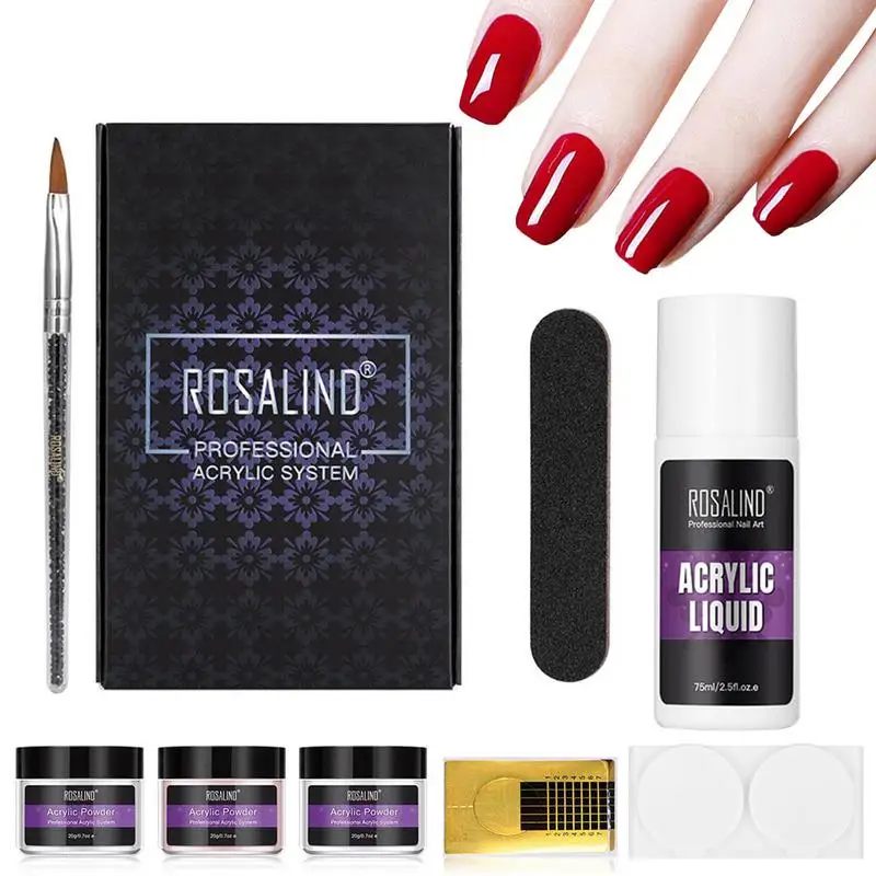 

8 In 1 3 Colors Pink White Clear Pink Acrylic Nail Set Acrylic Powder For Nails With Nail Engraving Pen Extension Paper